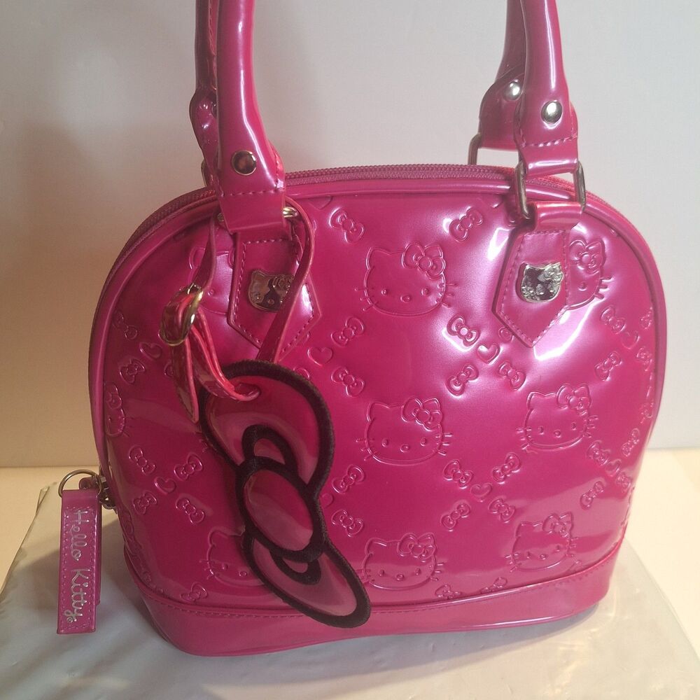 Hello Kitty Pink Patent Embossed Logo Sanrio Loungefly Satchel Handbag - Picture 3 of 12